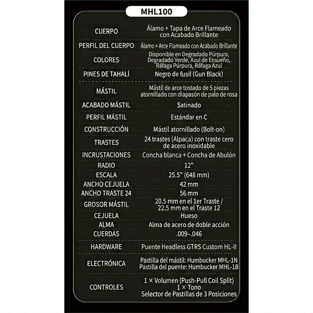 MHL-100 GUITARRA ELECTRICA HEADLESS